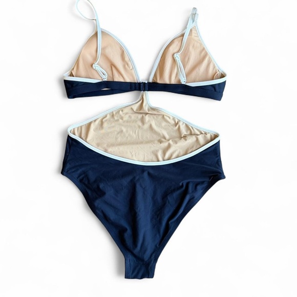 J. Crew Navy and White One-Piece Cutout Swimsuit Size 6 - Picture 4 of 6